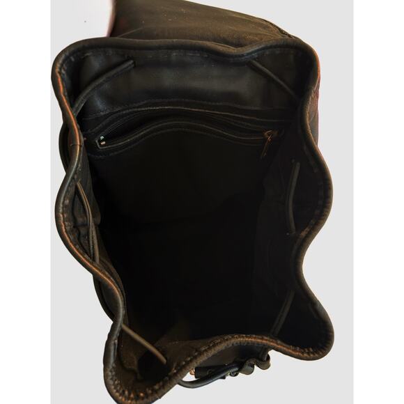 VTG Y2K 90s COACH XL Black Leather Backpack Drawstring Buckle Flap‎ USA 0529 Bag - Picture 9 of 9